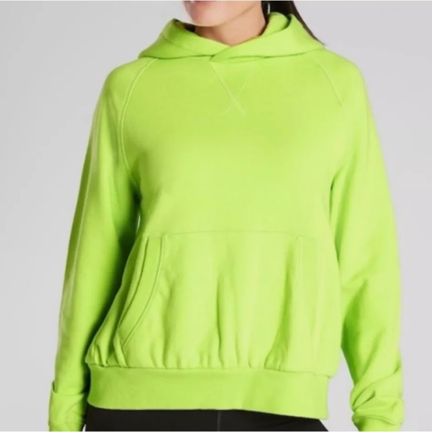 Athleta Moonrise Neon Green Hoodie Split Back Sweatshirt Size Small